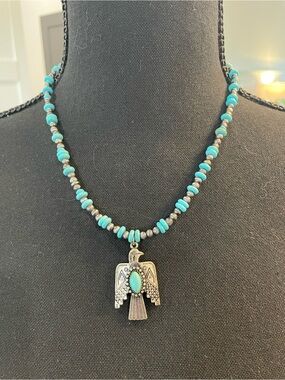 Turquoise Bead Thunderbird Pendant Necklace